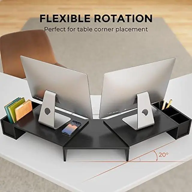 Alt view image 6 of 6 - LORYERGO Dual Monitor Stand Riser, Laptop Stand with Storage Accessories Slots, Length and Angle Adjustable Computer Stand, Desktop Stand with Storage Organizer for Computer, Laptop, Printer