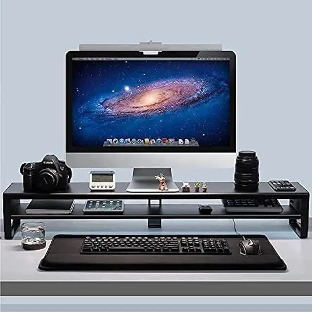 Alt view image 5 of 7 - Vaydeer 2 Tiers Dual Monitor Stand USB 3.0 Aluminum Monitor Riser Strong & Sturdy Suitable for Computer,PC Monitor, Laptop, TV, Printer Metal Desk Organizer Black