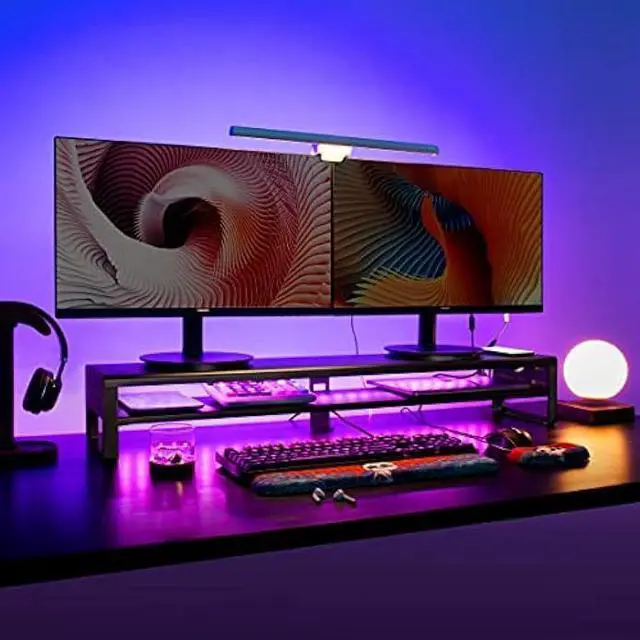 Alt view image 7 of 7 - Vaydeer 2 Tiers Dual Monitor Stand USB 3.0 Aluminum Monitor Riser Strong & Sturdy Suitable for Computer,PC Monitor, Laptop, TV, Printer Metal Desk Organizer Black