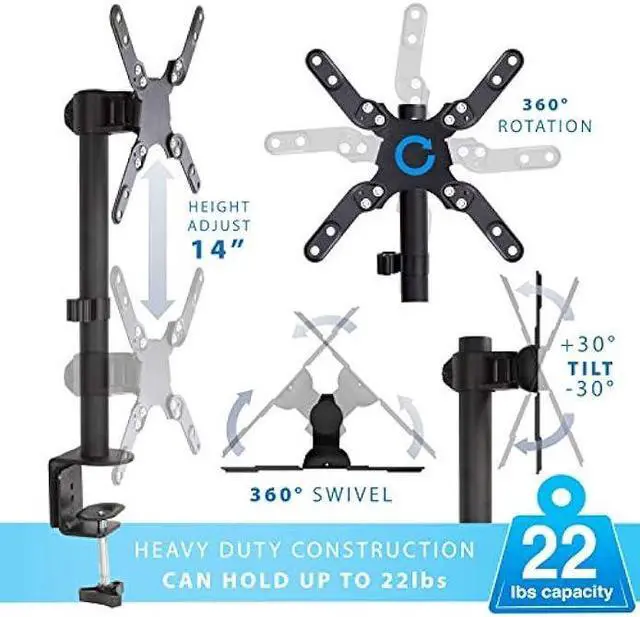 Alt view image 6 of 6 - Mount-It! UltraWide Monitor Mount and TV Desk Mount | Heavy-Duty Height and Tilt Adjustable Monitor Stand for Screens up to 42 | VESA 75x75mm  200x200mm