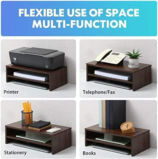 Alt view image 5 of 7 - FITUEYES Monitor Stand - 2 Tier Computer Monitor Riser with 16.7 Inch Shelf, Wood Desktop Stand for Laptop Computer Screen, Desk Organization, Office Supplies, Brown, DT204203WB