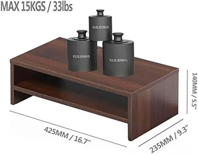 Alt view image 6 of 7 - FITUEYES Monitor Stand - 2 Tier Computer Monitor Riser with 16.7 Inch Shelf, Wood Desktop Stand for Laptop Computer Screen, Desk Organization, Office Supplies, Brown, DT204203WB