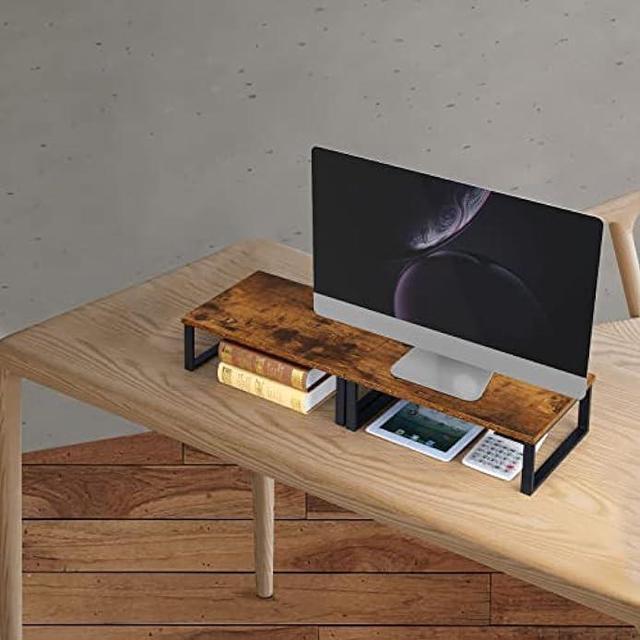 Alt view image 5 of 6 - NORCEESAN Monitor Stand Riser 2 Pack Laptop Stand Riser Holder Wood Computer Stands Vintage Tabletop Storage Organizer Shelf for Notebook PC Printer Lift Stands TV Risers Wooden Desk Organizers Brown