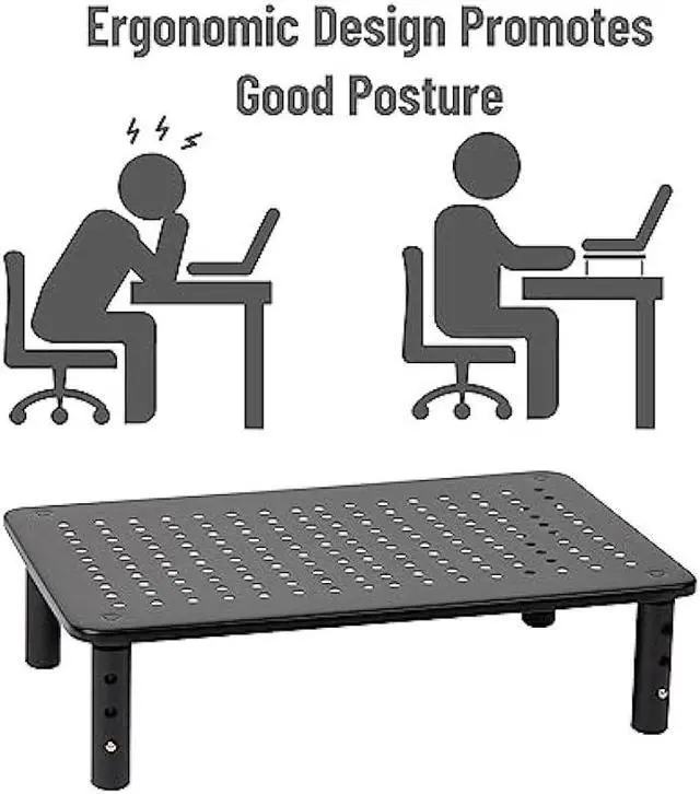 Alt view image 2 of 6 - Mind Reader Elevate Collection, Monitor Stand, 44lb. Capacity, Adjustable Height, Ventilated, Metal, 14.5L x 9.25W x 4-5.5H, Black