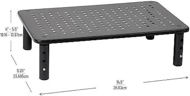 Alt view image 4 of 6 - Mind Reader Elevate Collection, Monitor Stand, 44lb. Capacity, Adjustable Height, Ventilated, Metal, 14.5L x 9.25W x 4-5.5H, Black