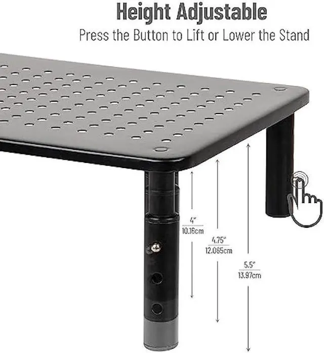 Alt view image 5 of 6 - Mind Reader Elevate Collection, Monitor Stand, 44lb. Capacity, Adjustable Height, Ventilated, Metal, 14.5L x 9.25W x 4-5.5H, Black