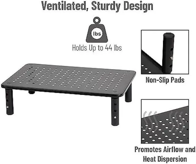 Alt view image 6 of 6 - Mind Reader Elevate Collection, Monitor Stand, 44lb. Capacity, Adjustable Height, Ventilated, Metal, 14.5L x 9.25W x 4-5.5H, Black