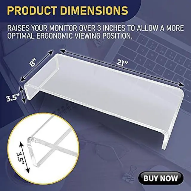 Alt view image 5 of 7 - Acrylic Monitor Stand with Matching Pen Holder, 12mm Thick Clear Acrylic Monitor Riser, Laptop Stand for Home, Office, and Work. Computer Desk Riser with Keyboard Storage for LCD LED TV Screen (Clear)