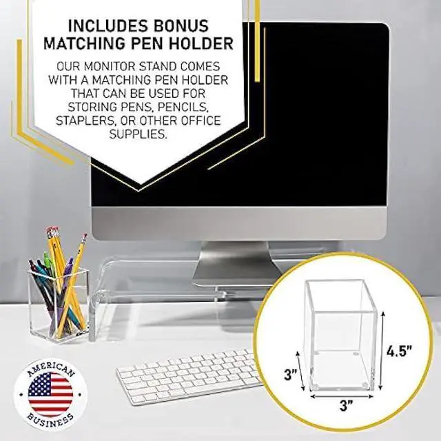 Alt view image 6 of 7 - Acrylic Monitor Stand with Matching Pen Holder, 12mm Thick Clear Acrylic Monitor Riser, Laptop Stand for Home, Office, and Work. Computer Desk Riser with Keyboard Storage for LCD LED TV Screen (Clear)