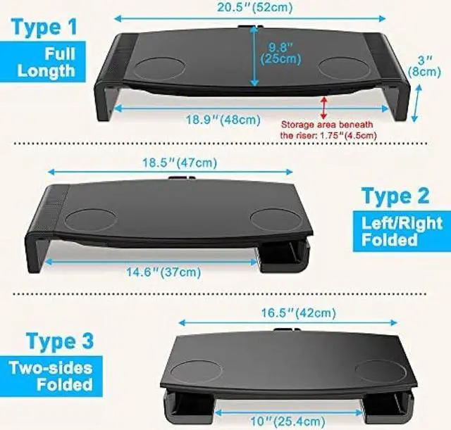 Alt view image 2 of 6 - AboveTEK Monitor Stand Riser, Foldable Computer Monitor Riser with Drawer, Height Adjustable Computer Monitor Stands and Risers, Phone Stand for PC, Desktop, Laptop, Printer Save Space (Black)