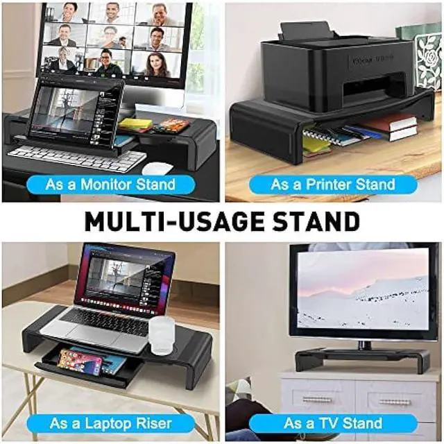Alt view image 4 of 6 - AboveTEK Monitor Stand Riser, Foldable Computer Monitor Riser with Drawer, Height Adjustable Computer Monitor Stands and Risers, Phone Stand for PC, Desktop, Laptop, Printer Save Space (Black)