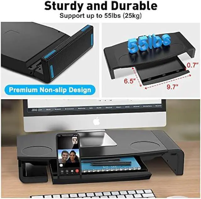 Alt view image 5 of 6 - AboveTEK Monitor Stand Riser, Foldable Computer Monitor Riser with Drawer, Height Adjustable Computer Monitor Stands and Risers, Phone Stand for PC, Desktop, Laptop, Printer Save Space (Black)