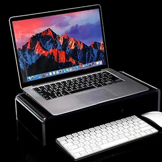 Alt view image 5 of 7 - 2 Pieces Clear Acrylic Computer Monitor Stand Holder Acrylic Stand Computer Stand Desktop Monitor Riser Stands for Home Office Business Laptop Screen TV Monitor, Wireless Keyboard Storage