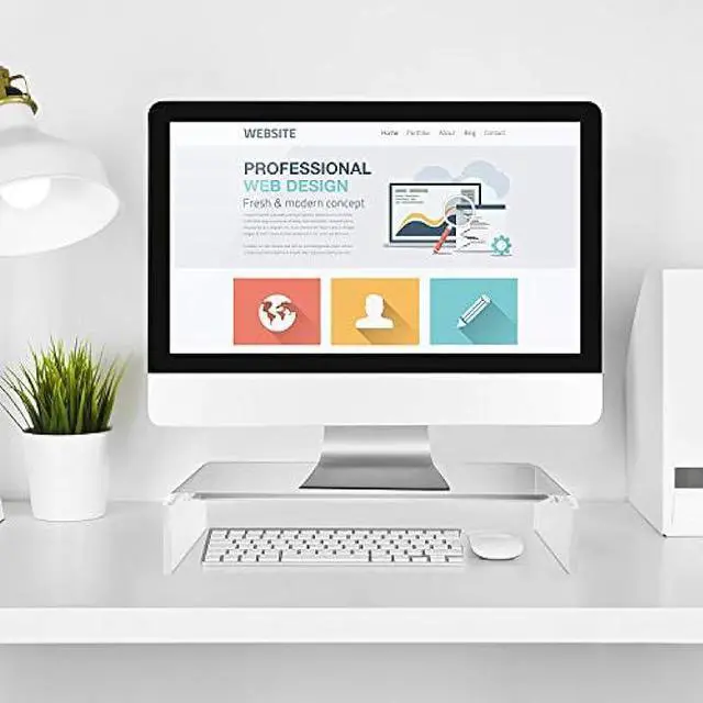 Alt view image 6 of 7 - 2 Pieces Clear Acrylic Computer Monitor Stand Holder Acrylic Stand Computer Stand Desktop Monitor Riser Stands for Home Office Business Laptop Screen TV Monitor, Wireless Keyboard Storage