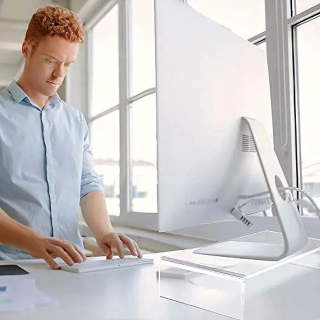 Alt view image 7 of 7 - 2 Pieces Clear Acrylic Computer Monitor Stand Holder Acrylic Stand Computer Stand Desktop Monitor Riser Stands for Home Office Business Laptop Screen TV Monitor, Wireless Keyboard Storage