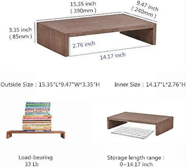 Alt view image 7 of 7 - Kirigen Monitor Stand Wooden - Desk Stand Wood for Computer/Laptop/TV Printer - Monitor Arms & Stands Desk Riser for Office Desktop Workspace Organizers Platforms Stands (39,Dark Brown)