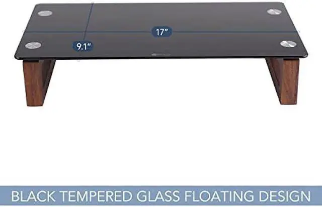 Alt view image 2 of 6 - YEOUX Black Glass Computer Monitor Stand Riser with Wooden Base for Flat Screen LCD, LED TV, Laptop, Printer, Multi Media Desktop Stand, Office Supplies Desk Organization