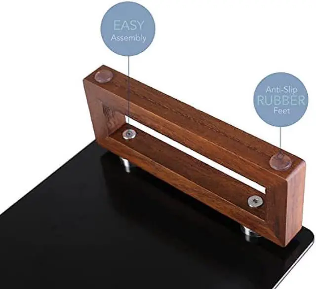 Alt view image 5 of 6 - YEOUX Black Glass Computer Monitor Stand Riser with Wooden Base for Flat Screen LCD, LED TV, Laptop, Printer, Multi Media Desktop Stand, Office Supplies Desk Organization