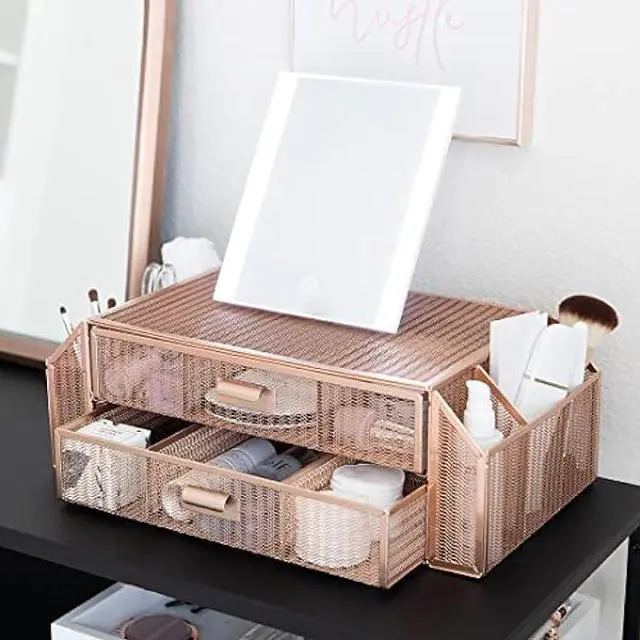 Alt view image 5 of 7 - BLU MONACO Monitor Stand Organizer Riser with Drawer, Storage for Computer Desk Laptop, Rose Gold