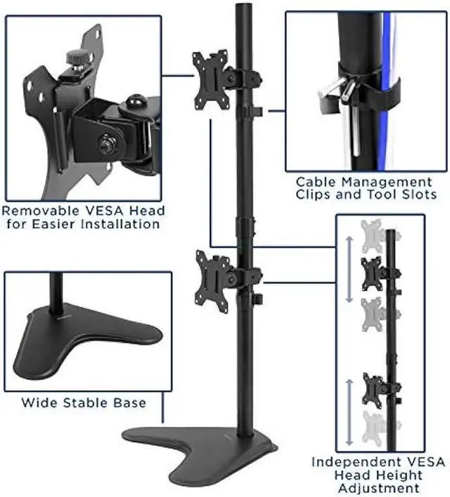Alt view image 3 of 6 - Mount-It! Vertical Dual Monitor Stand | 2 Screen Stacked Monitor Stand | Two 24 27 29 30 32 Inch Stacking Displays | Tilt Swivel Height Adjustable | VESA 75 100 Compatible