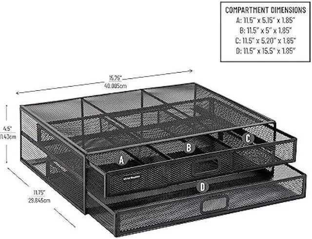 Alt view image 3 of 6 - Mind Reader Network Collection, Monitor Stand with 2-Drawer File Storage, Desk Organizer, Metal Mesh, Multi-Purpose, 15.75L x 11.75W x 4.5H, Black
