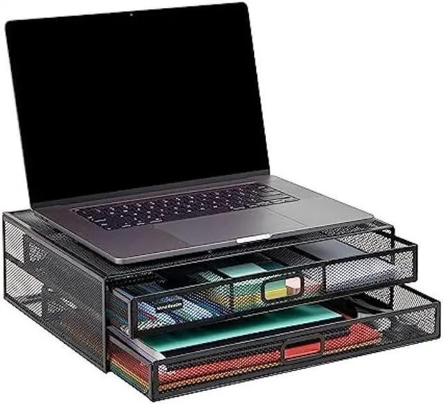 Alt view image 5 of 6 - Mind Reader Network Collection, Monitor Stand with 2-Drawer File Storage, Desk Organizer, Metal Mesh, Multi-Purpose, 15.75L x 11.75W x 4.5H, Black