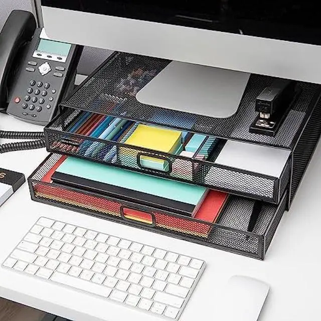 Alt view image 6 of 6 - Mind Reader Network Collection, Monitor Stand with 2-Drawer File Storage, Desk Organizer, Metal Mesh, Multi-Purpose, 15.75L x 11.75W x 4.5H, Black