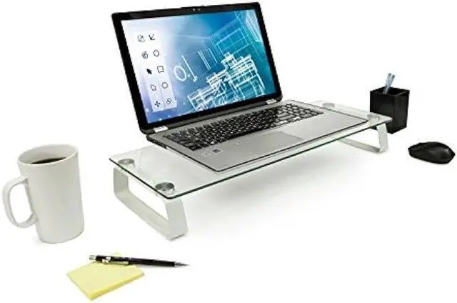 Alt view image 2 of 7 - Mount-It! Glass Computer Monitor Riser and Laptop Stand | Clear Flat Screen Display Stand, Desktop Shelf and Organizer, Glass and Aluminum Construction, 22 Inches Wide, 44 lb Carrying Capacity