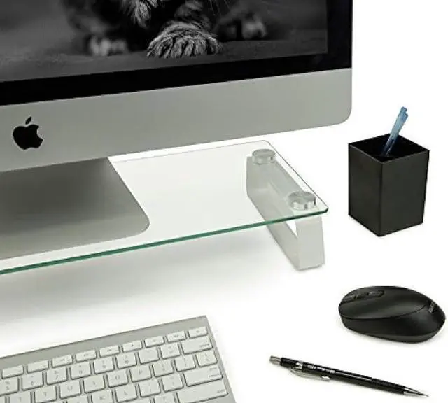 Alt view image 4 of 7 - Mount-It! Glass Computer Monitor Riser and Laptop Stand | Clear Flat Screen Display Stand, Desktop Shelf and Organizer, Glass and Aluminum Construction, 22 Inches Wide, 44 lb Carrying Capacity
