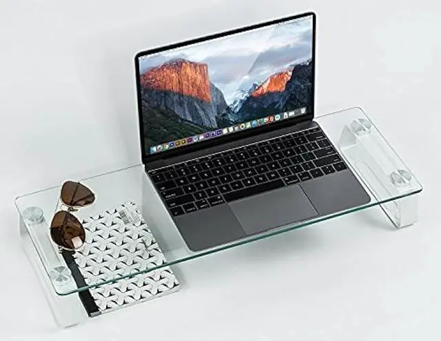 Alt view image 5 of 7 - Mount-It! Glass Computer Monitor Riser and Laptop Stand | Clear Flat Screen Display Stand, Desktop Shelf and Organizer, Glass and Aluminum Construction, 22 Inches Wide, 44 lb Carrying Capacity