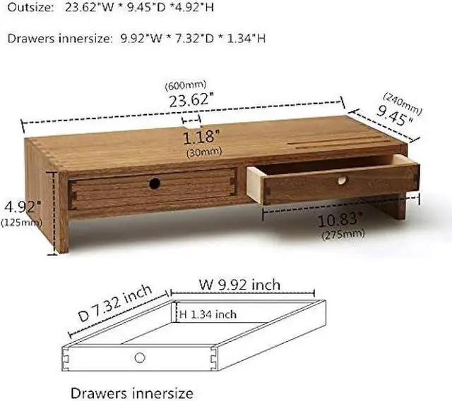 Alt view image 5 of 7 - KIRIGEN Wood Monitor Stand with 2 Drawers - Computer Arm Riser Desk Storage Organizer,Speaker TV Laptop Printer Stand with Pen Slot and Cable Management,Dark Brown Desktop Shelf for Office DBR-2PMJ