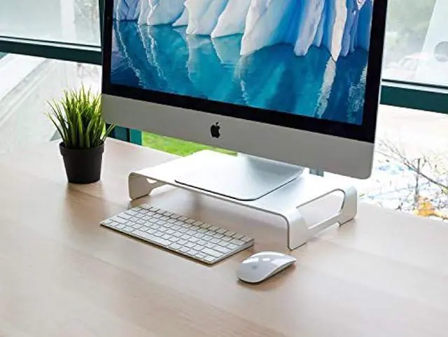 Alt view image 3 of 6 - Mount-It! Aluminum Monitor Stand for iMac - Wide Unibody Monitor Riser - Metal Monitor Stand Desktop Organizer with Keyboard Storage - Universal Desktop Monitor Riser for PC, iMac, MacBook, Laptop