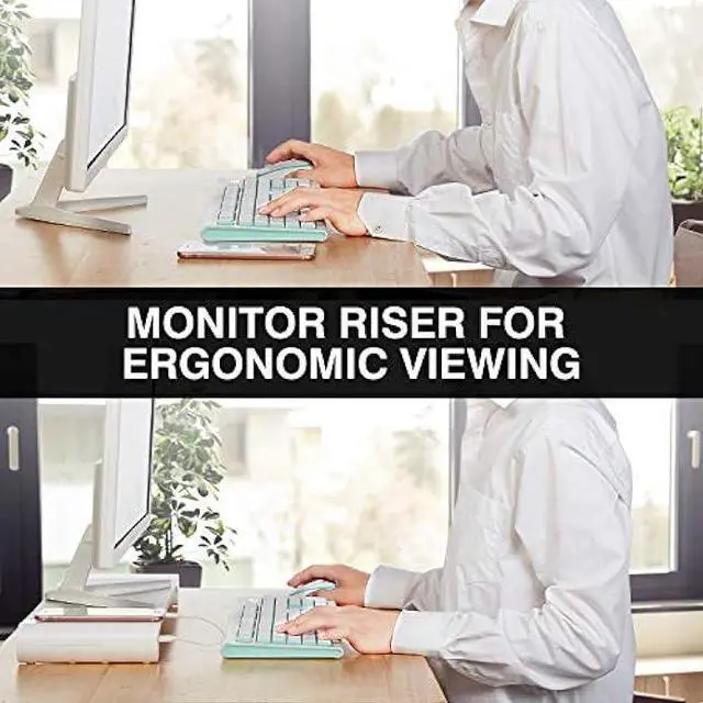 Alt view image 4 of 7 - Monitor Stand,Computer Stand,Monitor Stand Riser,4 USB Port Charging Keyboard Storage, Monitor Riser for Laptop/TV Printer/Fax Machine/Computer/iMac/MacBook,Aluminum Bracket Convenient Desktop Storage