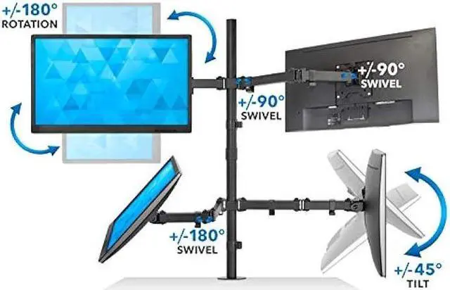 Alt view image 7 of 7 - Mount-It! 4 Monitor Stand | Quad Monitor Desk Mount | Fits Four Computer Screens 19 21 24 27 29 30 32 Inches | Heavy Duty Height Adjustable Arms | VESA 75 100 Compatible | C-Clamp and Grommet Bases