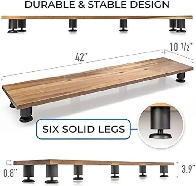 Alt view image 7 of 7 - Nordik Large Dual Monitor Riser for 2 - Premium Handmade Hardwood Acacia Computer - Laptop TV Stand with Storage for Desk Accessories - Organizer Television