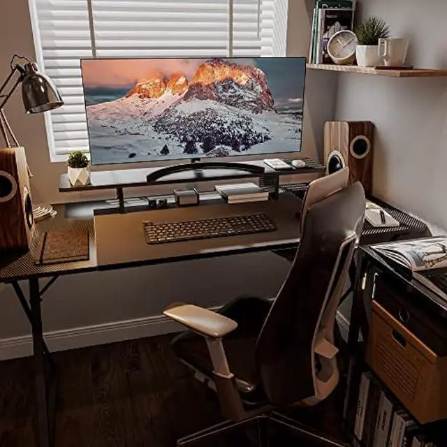 Alt view image 2 of 5 - EUREKA ERGONOMIC Dual Monitor Stand - Adjustable Legs, Dual Monitor Riser, Carbon Fiber Computer Monitor Stand, Desktop Organizer, Monitor Stand Riser for PC, Computer, Laptop (Black)