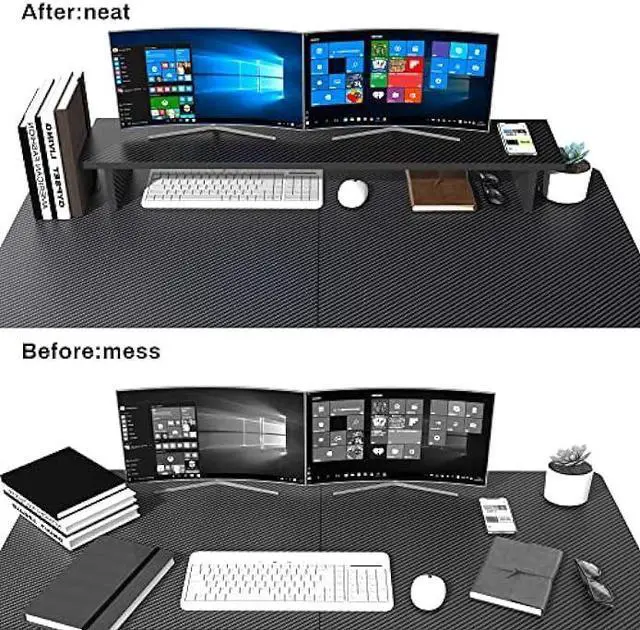 Alt view image 4 of 5 - EUREKA ERGONOMIC Dual Monitor Stand - Adjustable Legs, Dual Monitor Riser, Carbon Fiber Computer Monitor Stand, Desktop Organizer, Monitor Stand Riser for PC, Computer, Laptop (Black)