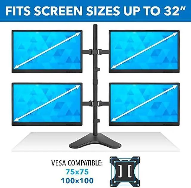 Alt view image 3 of 6 - Mount-It! Quad Monitor Stand | Height Adjustable Free Standing 4 Screen Mount | Fits Monitors up to 32 Inches | Black, Steel | MI-2784