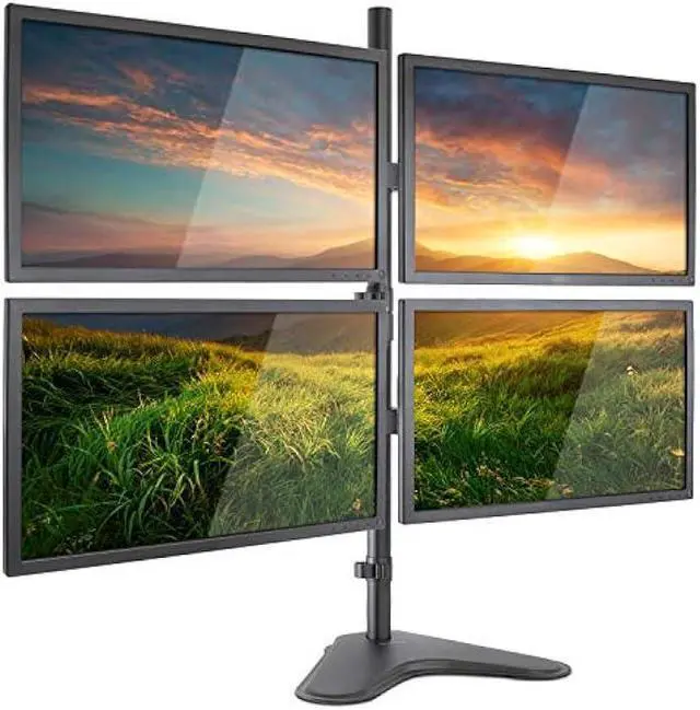 Alt view image 2 of 6 - Mount-It! Quad Monitor Stand | Height Adjustable Free Standing 4 Screen Mount | Fits Monitors up to 32 Inches | Black, Steel | MI-2784