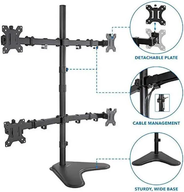 Alt view image 5 of 6 - Mount-It! Quad Monitor Stand | Height Adjustable Free Standing 4 Screen Mount | Fits Monitors up to 32 Inches | Black, Steel | MI-2784