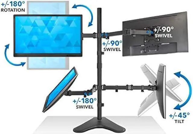 Alt view image 6 of 6 - Mount-It! Quad Monitor Stand | Height Adjustable Free Standing 4 Screen Mount | Fits Monitors up to 32 Inches | Black, Steel | MI-2784