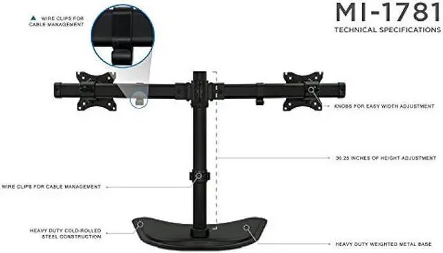 Alt view image 5 of 7 - Mount-It! Free Standing Dual Monitor Stand | Double Monitor Desk Mount | Fits Two x 19 20 21 22 23 24 27 Inch Computer Screens | 2 Heavy Duty Height Adjustable Arms | VESA Compatible 75 100