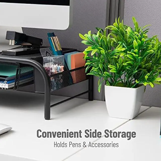 Alt view image 5 of 6 - Mind Reader Network Collection, Monitor Stand, 33lb. Capacity 3, Paper Tray and 2 Side Storage Compartments, Desktop Organizer, Metal Mesh, Set of 2, 20 L x 11.5 W x 5.5 H, Black 2 Pack