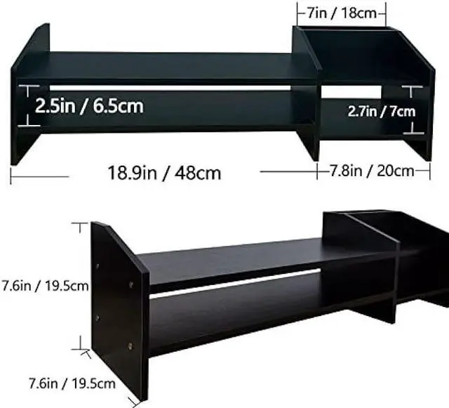 Alt view image 4 of 7 - KUAIYU Computer Monitor Riser,Monitor Stand,2 Tier Wooden Computer Monitor Stands with Two Layer Storage Rack,Black Desktop Monitor Stand for PC/Laptop,Home & Office Desktop Organizer
