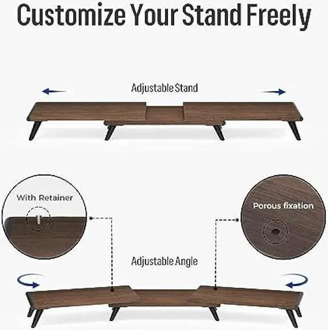 Alt view image 2 of 7 - loukin Dual Monitor Stand Riser for Desk, 17.32*9.84 Large Computer Stand for 2 Monitors, Laptop, Printer, Length and Angle Adjustable Computer Shelf, Home Office,Max 43.6 Length(Brown)