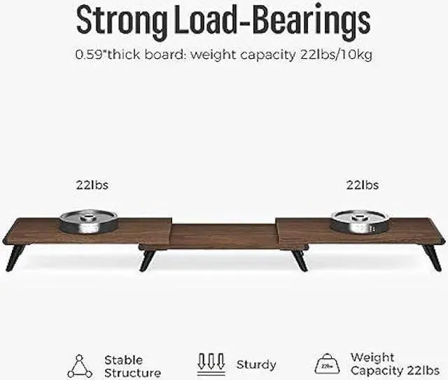 Alt view image 3 of 7 - loukin Dual Monitor Stand Riser for Desk, 17.32*9.84 Large Computer Stand for 2 Monitors, Laptop, Printer, Length and Angle Adjustable Computer Shelf, Home Office,Max 43.6 Length(Brown)