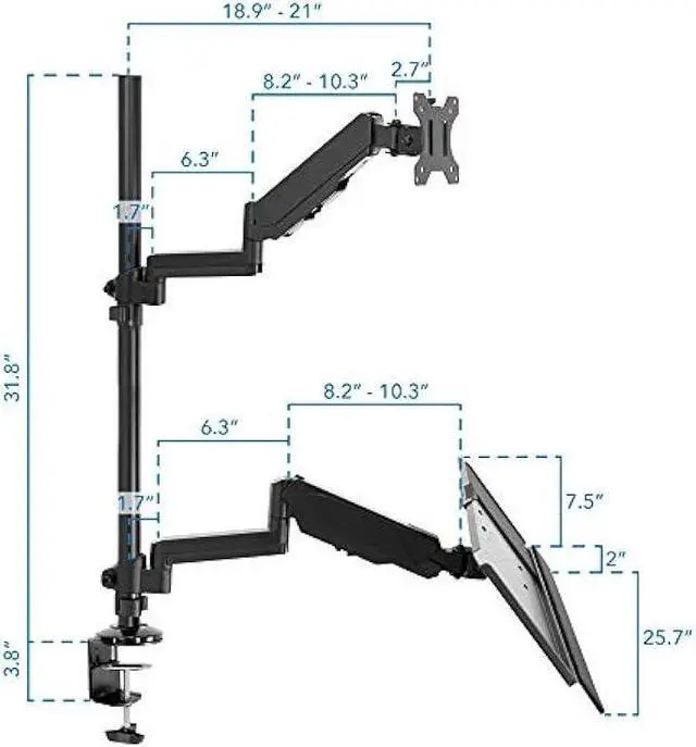 Alt view image 2 of 5 - MOUNT-IT! Sit Stand Monitor Desk Mount [Fits 32 Screens] Height Adjustable, Full-Motion Articulating Arm with Keyboard Tray and Cable Management (Black)