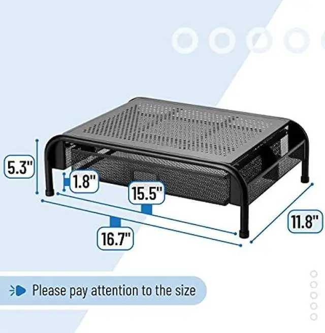 Alt view image 3 of 7 - Mr. Pen- Metal Mesh Monitor Stand with Drawer, Computer Monitor Stand for Desk, with Storage, Monitor Riser with Storage, Desktop Monitor Stand