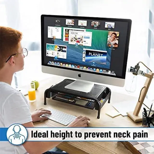 Alt view image 5 of 7 - Mr. Pen- Metal Mesh Monitor Stand with Drawer, Computer Monitor Stand for Desk, with Storage, Monitor Riser with Storage, Desktop Monitor Stand