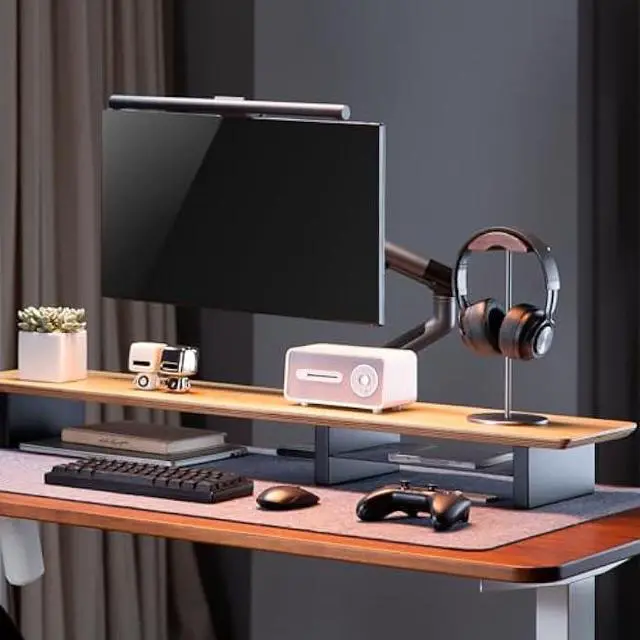 Alt view image 5 of 7 - XL Oak Wood Monitor Stand for Desk (44 Inch) Large Monitor Stands for 2 Monitors, Desk Shelf for Top of Desk